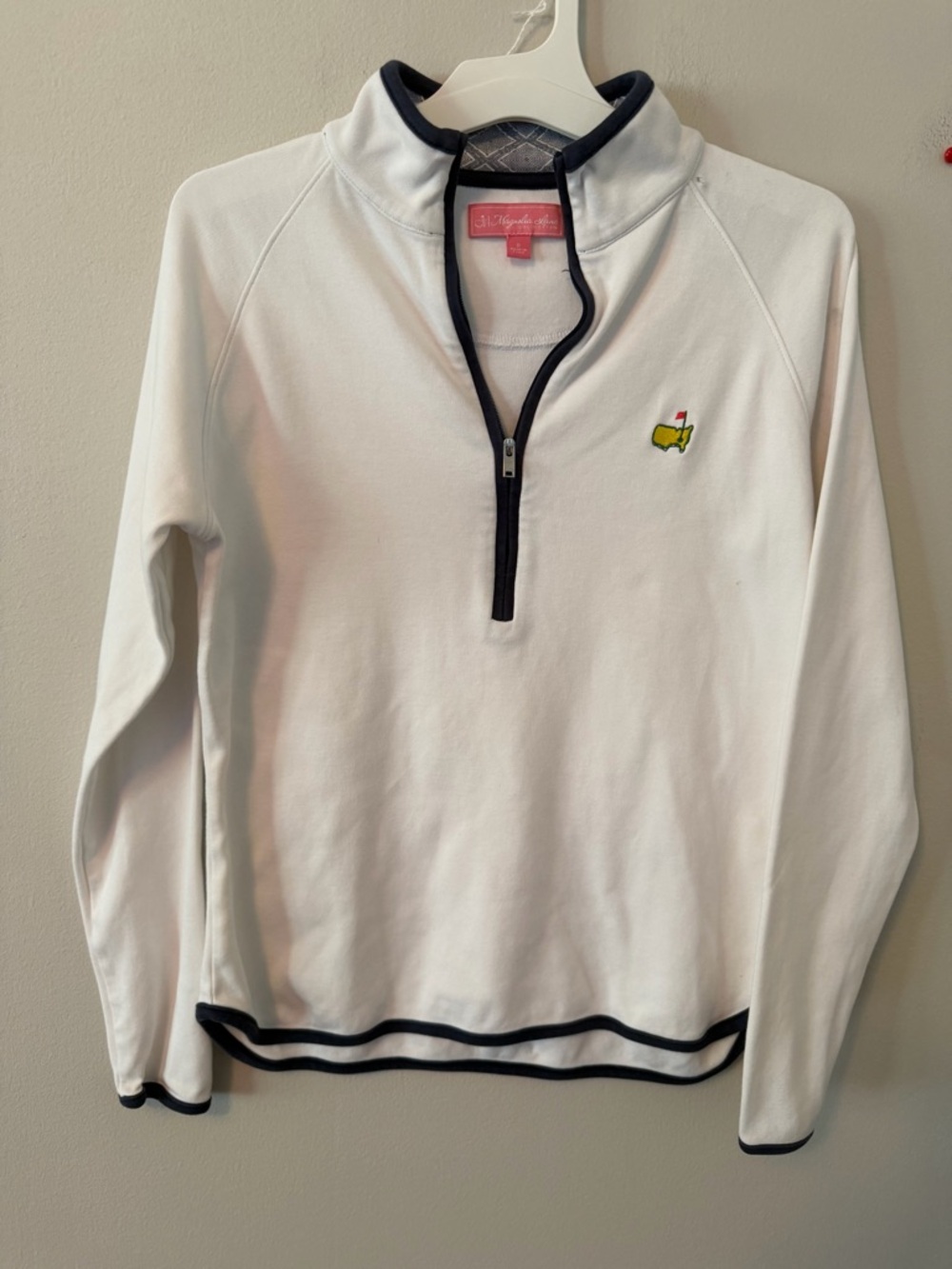 Magnolia Lane Masters White 1/4-Zip Pullover Sweater with Navy Trim